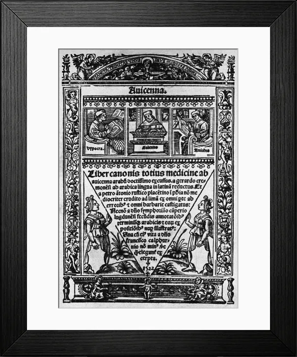 Framed Print : Title page of Avicenna's, LIBER CANONIS TOTIUS MEDICINE (CANON OF MEDICINE), published in Paris in 1522
