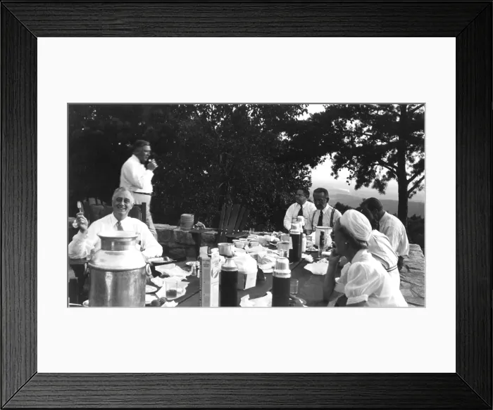 Framed Print : President Franklin Roosevelt hosting a picnic. Ca. 1942 FDR is at lower left. Third and fourth from left are long time advisors, Sam Rosenman and Basil O'Connor Framed Print : President Franklin Roosevelt hosting a picnic. Ca. 1942 FDR is at lower left. Third and fourth from left are long time advisors, Sam Rosenman and Basil O'Connor