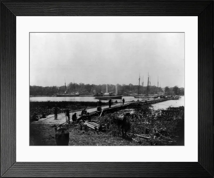 Framed Print : The Civil War. Pontoon bridge across the James River, Virginia. 1864