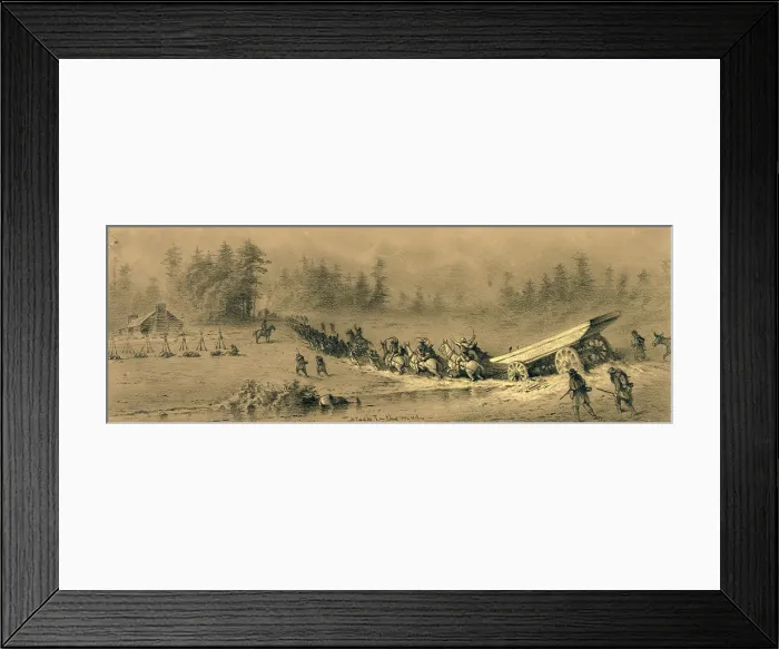 Framed Print : The Civil War. Stuck in the mud;a pontoon wagon with boat is stuck in the mud while infantry try to pull the team to dry ground. Drawing by Edwin Forbes, 1861-1865 Framed Print : The Civil War. Stuck in the mud;a pontoon wagon with boat is stuck in the mud while infantry try to pull the team to dry ground. Drawing by Edwin Forbes, 1861-1865