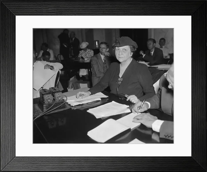 Framed Print : Labor Sec. Francis Perkins testifying to Congress for wage-and-hour bill. June 5, 1937