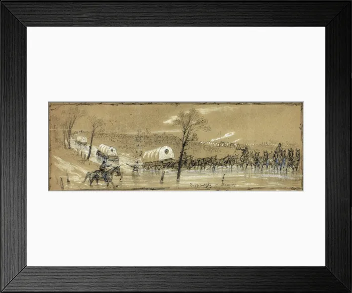 Framed Print : The Civil War. Why the Army of the Potomac doesn't move. Teamsters lead horse and wagons through snow and mud, February, 1862. Drawing by Alfred Waud. 1862 Framed Print : The Civil War. Why the Army of the Potomac doesn't move. Teamsters lead horse and wagons through snow and mud, February, 1862. Drawing by Alfred Waud. 1862