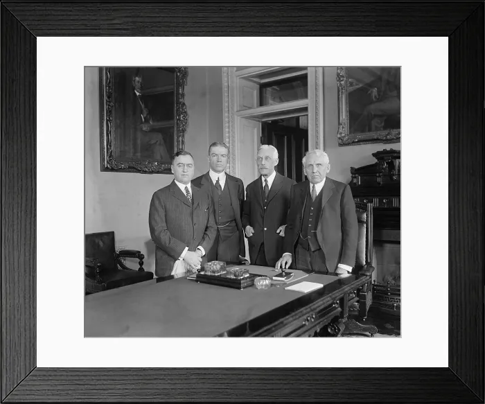 Framed Print : Foreign Debt Commission was formed to collect World War I debts from former European allies. Left to right are: Garrard B