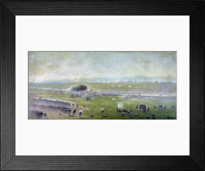 Framed Print : The Civil War. The battle of Gettysburg, Picketts charge. Oil painting by Edwin Forbes. 1870-1890