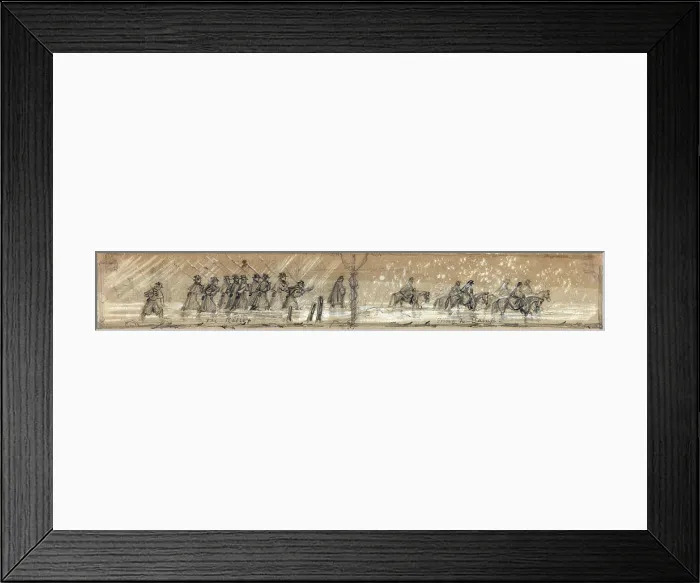 Framed Print : The Civil War. The battle of Shepherdstown, West Virginia. Ford near Shepherdstown, on the Potomac. Pickets firing across the river. September, 1862. Drawing by Alfred Waud. 1862