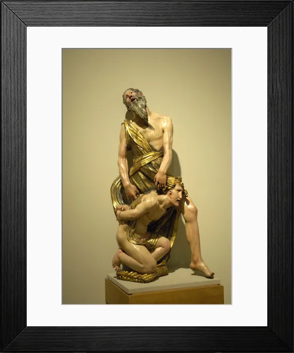 Framed Print : Sacrifice of Isaac1527-1532. Polychrome sculpture by Alonso Berruguete. It belongs to the Altarpiece of San Benito el Real (Valladolid). Mannerism art. ; Renaissance art