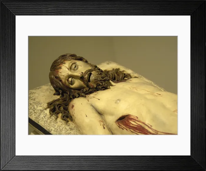 Framed Print : Reclining Christ. Polychrome sculpture by Gregorio Fernandez. Baroque art. Sculpture on wood. SPAIN. Valladolid. National Museum of Sculpture