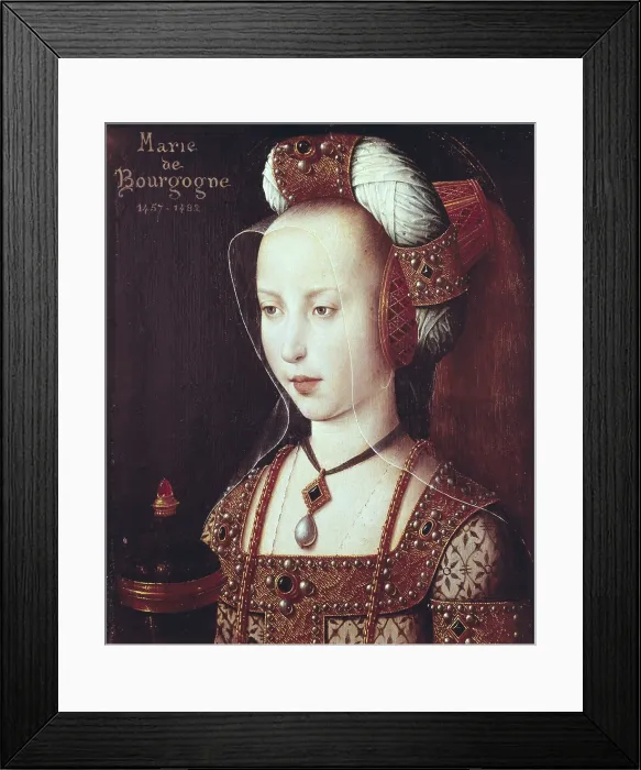 Framed Print : Mary (1457-1482). Duchess of Burgundy between 1477 and 1482. Anonymous work (15th c.). Oil on wood. FRANCE. Chantilly. Musee Conde (Conde Museum)