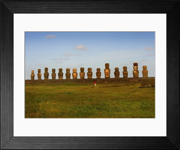 Framed Print : CHILE. VALPARAISO. Ahu Tongariki. Easter Island. Rapa Nui National Park. Rapa Nui National Park. Northeast coast. The 15 moais of Ahu Tongariki. Art of Oceania. Sculpture