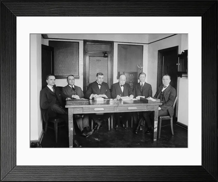Framed Print : Owen J. Roberts and Atlee Pomerene with staff members, after their appointment as special prosecutors of the Teapot Dome scandals