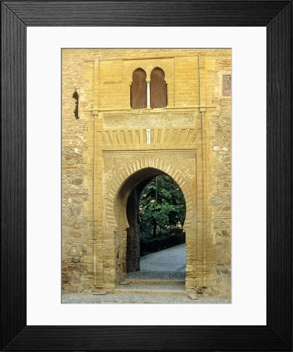 Framed Print : SPAIN. Granada. Alhambra. Puerta del Vino (Door of Wine) in the Alzacaba and palace area. Hispano-Moresque art. Nasrid dynasty. Architecture