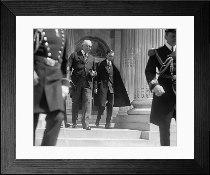 Framed Print : President Warren G. Harding (left) and his former Postmaster General, Will Hays on May 24, 1923 Framed Print : President Warren G. Harding (left) and his former Postmaster General, Will Hays on May 24, 1923