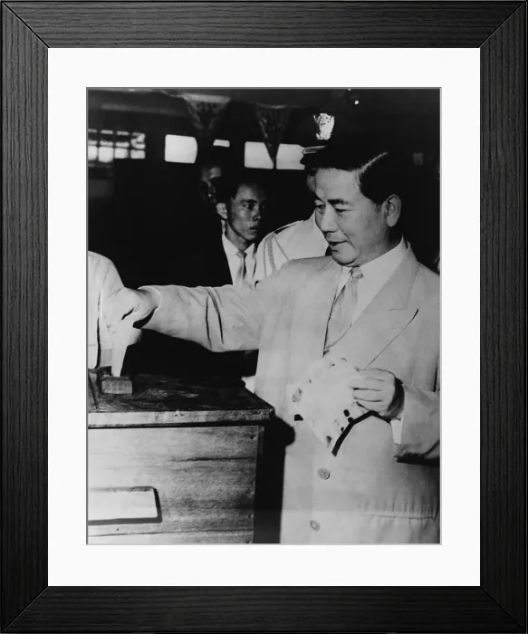 Framed Print : Ngo Dinh Diem (1901-1963), the first President of South Vietnam, casting ballot in Saigon in 1961