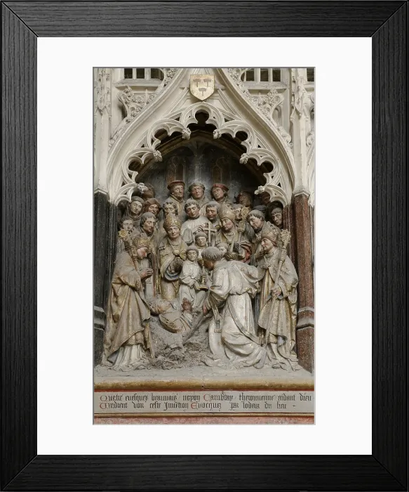 Framed Print : FRANCE. Amiens. Notre Dame cathedral. South wall of the choir. Series of bas-reliefs depicting the story of Saint Fermin. Gothic art. Relief