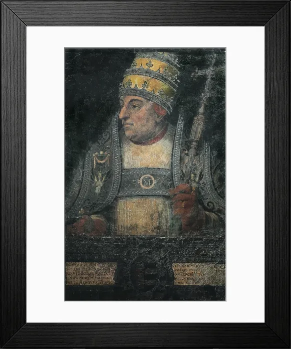 Framed Print : ALEXANDER VI (1431-1503). Pope from 1492 to 1503, nephew of Pope Callixtus III. Painting on guadamecil. Work by JUANES, Juan de (1523-1579). Oil. SPAIN. Valencia. Cathedral Framed Print : ALEXANDER VI (1431-1503). Pope from 1492 to 1503, nephew of Pope Callixtus III. Painting on guadamecil. Work by JUANES, Juan de (1523-1579). Oil. SPAIN. Valencia. Cathedral
