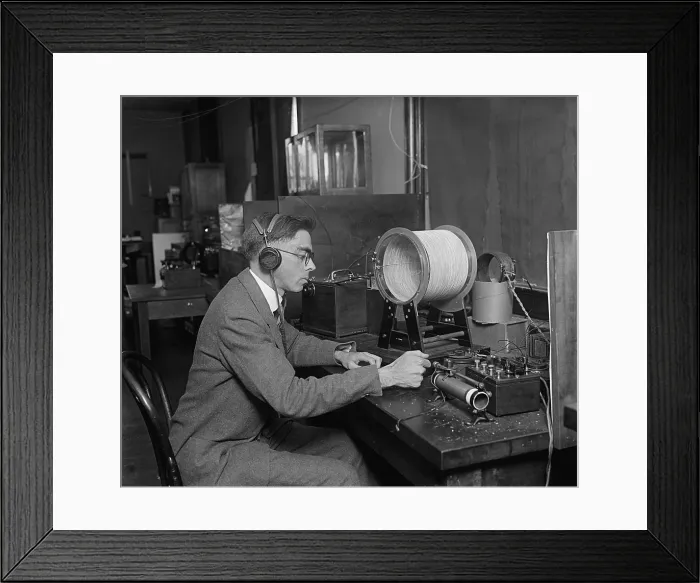 Framed Print : Scientist at the U.S. Bureau of Standards, measuring radio wavelengths to regulate the new phenomena of commercial radio broadcasting. 1925