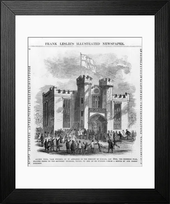 Framed Print : The Civil War, Southern secessionists raise flag over Alumni Hall at Yale College, January 20, 1861