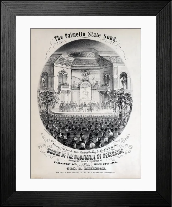Framed Print : The Civil War, The Palmetto State song. South Carolina State convention signing of the Ordinance of Secession, December 20, 1860