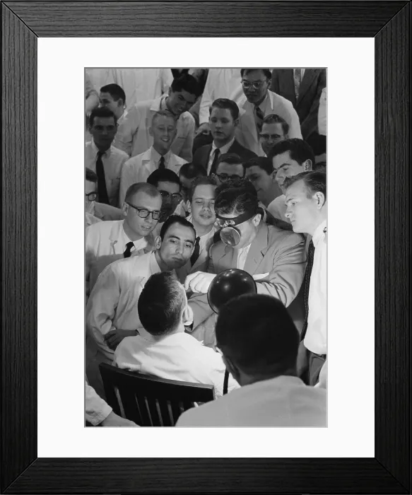 Framed Print : All male class of medical students receiving clinical instruction at George Washington University Medical School, in April 1958