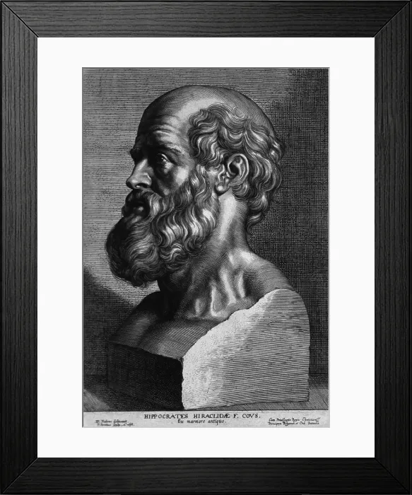 Framed Print : Hippocrates (460-375 BC). Engraving after an ancient sculpture. By P. Pontius, 17th century French school