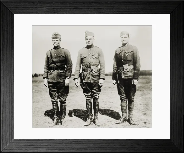Framed Print : Major Theodore Roosevelt Jr. with two other soldiers, Lt. C.R. Holmes, and Sgt. J.A. Murphy during World War I