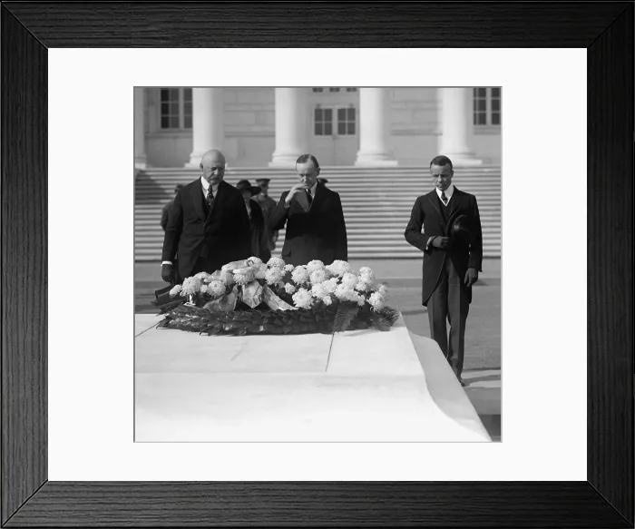 Framed Print : Secretary of War John Weeks, President Calvin Coolidge, and Assistant Navy Secretary Theodore Roosevelt Jr. at memorial ceremonies. 1923