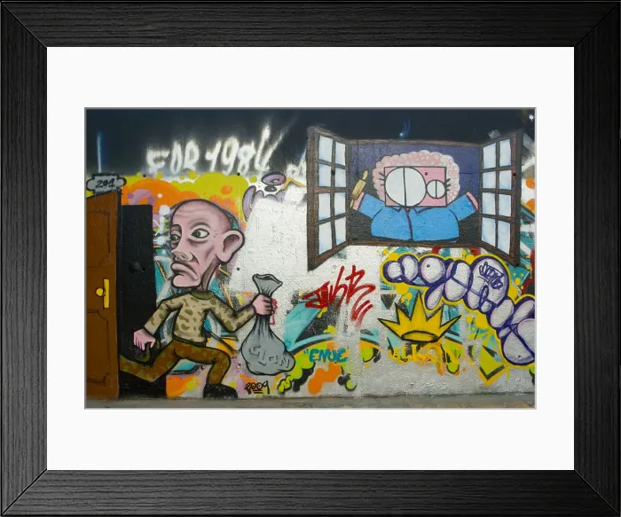 Framed Print : SPAIN. Barcelona. Sants Montjuic. Graffiti in the park of les Tres Xemeneies. Fabrizio Finetti / AISA / Everett Collection (189143)**US SALES ONLY**