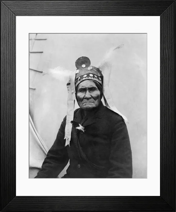 Framed Print : Geronimo (1829-1909), Chiricahua Apache warrior, at the Pan-American Exposition, Buffalo, N.Y. where he appeared for visitors. 1901 Framed Print : Geronimo (1829-1909), Chiricahua Apache warrior, at the Pan-American Exposition, Buffalo, N.Y. where he appeared for visitors. 1901
