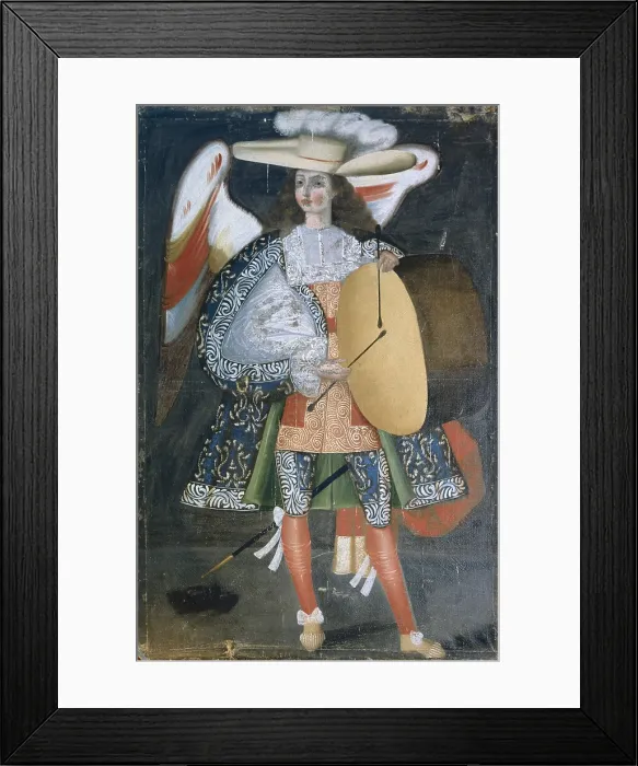 Framed Print : BOLIVIA. Calamarca. Parish Church. Angel 'arcabucero' (dressed in militar clothing)playing drums, made for parish church of La Paz, 17th century. Baroque art Framed Print : BOLIVIA. Calamarca. Parish Church. Angel 'arcabucero' (dressed in militar clothing)playing drums, made for parish church of La Paz, 17th century. Baroque art