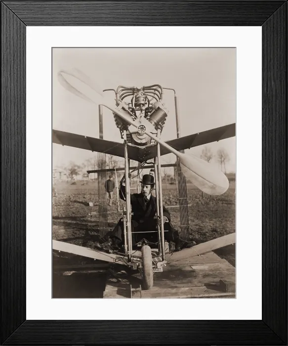 Framed Print : Alberto Santos-Dumont (1873-1932), Brazilian aviation pioneer at the controls of airplane in 1907
