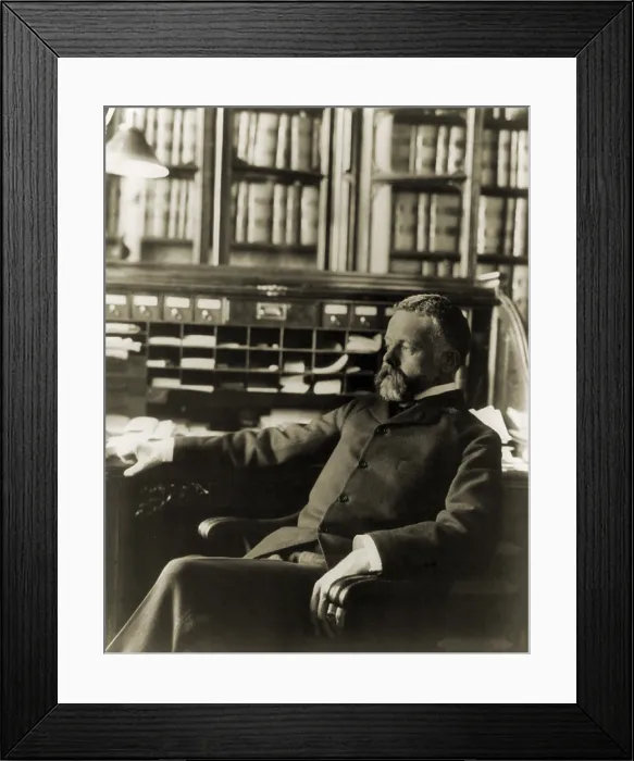 Framed Print : Henry Cabot Lodge (1850-1924), Republican Senator from Massachusetts seated at his desk. Frances Benjamin Johnston portrait of 1905