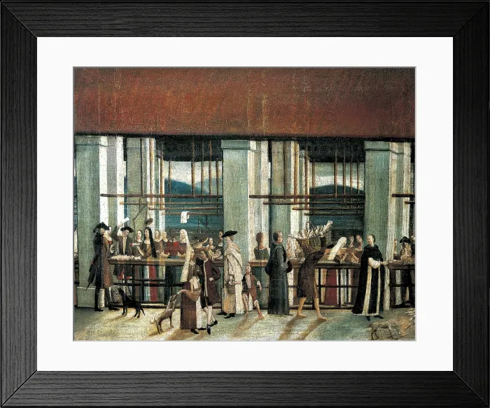 Framed Print : Selling fish in the market 'El Bornet' of Barcelona. Anonymous work ca. 1775. Detail. Early Modern Era. Oil on canvas. SPAIN. Barcelona. Barcelona City History Museum