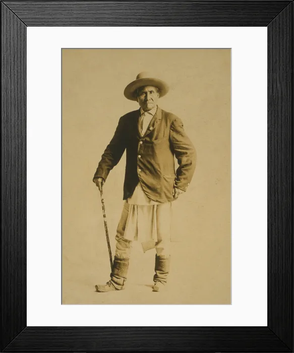 Framed Print : Geronimo (1829-1909), Chiricahua Apache warrior with walking stick. 1904 photo