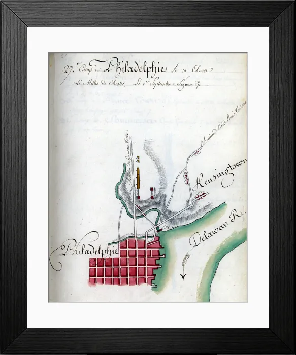 Framed Print : Map of Philadelphia. Drawn by du Chesnoy for Lafayette. 1778
