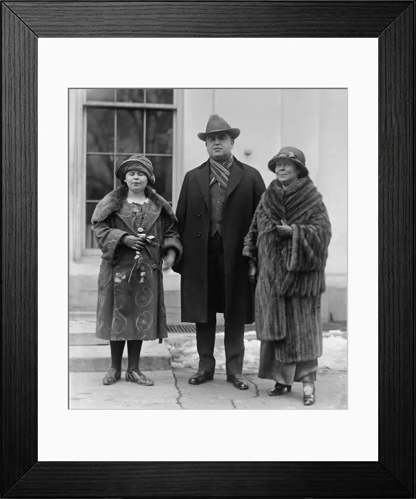 Framed Print : Labor Union leader, John L. Lewis (1880-1969), with his wife and daughter, in Washington, D.C. in 1922