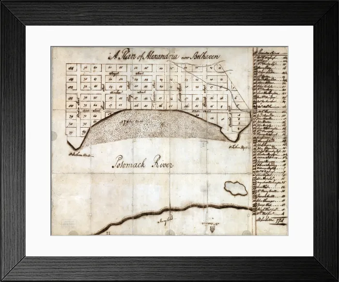 Framed Print : A plan of Alexandria, now Belhaven, Virginia. Surveyed and drawn by George Washington, 1749