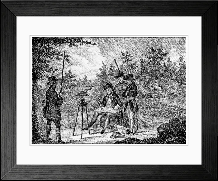Framed Print : George Washington as a young surveyor. early 19th century engraving