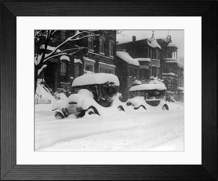Framed Print : 1920's model cars are covered with snow after January 1922 blizzard in Washington, D.C