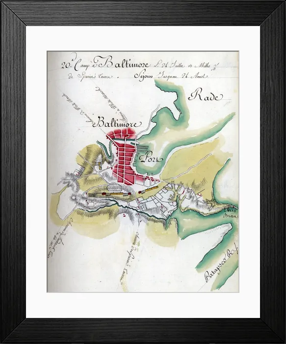 Framed Print : Map of Baltimore. Drawn by du Chesnoy for Lafayette. 1778 Framed Print : Map of Baltimore. Drawn by du Chesnoy for Lafayette. 1778