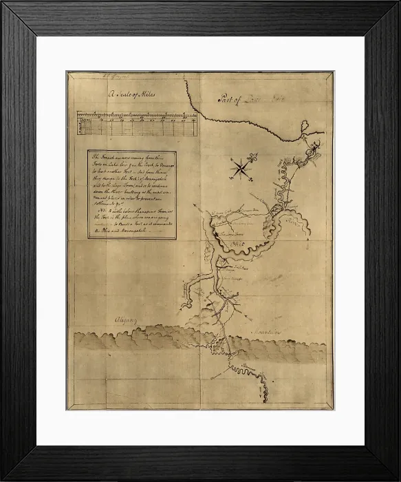 Framed Print : George Washington's map, accompanying his journal to the Ohio, 1754. Surveyed and drawn by George Washington, 1766 Framed Print : George Washington's map, accompanying his journal to the Ohio, 1754. Surveyed and drawn by George Washington, 1766
