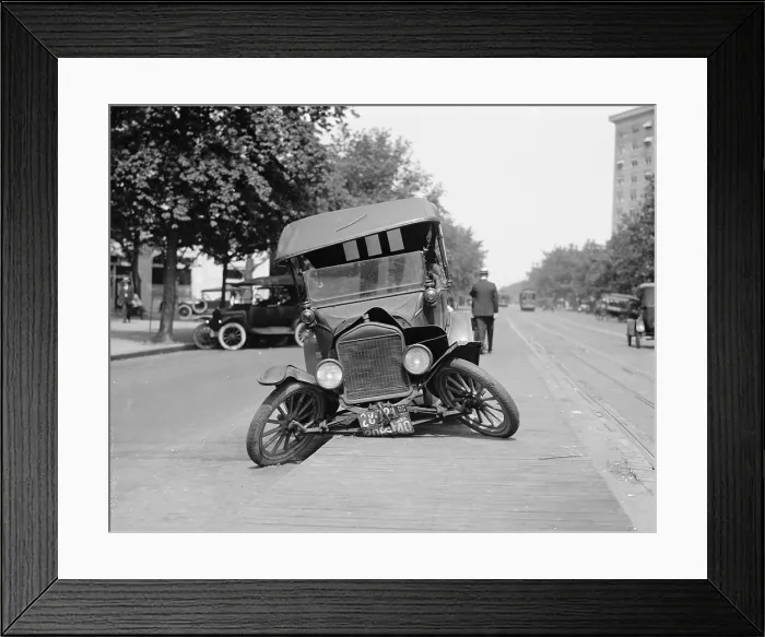 Framed Print : Wrecked car on Washington, D.C. street in 1922