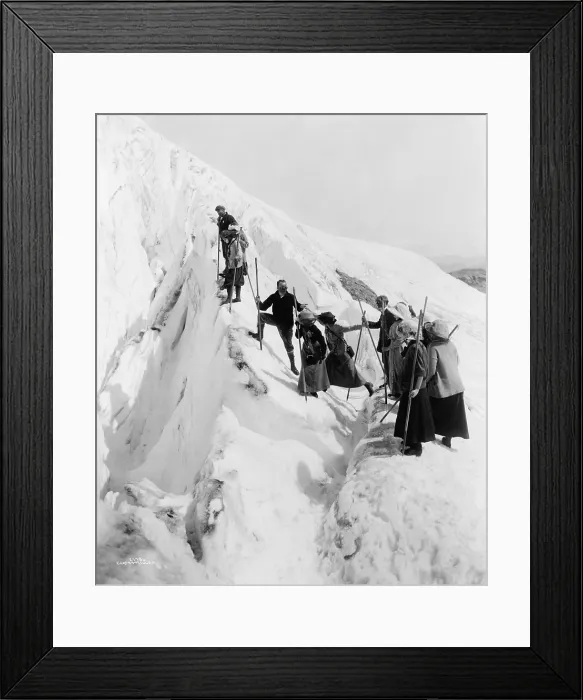 Framed Print : Group of men and women climbing Paradise Glacier in Mt. Rainier National Park, Washington in 1915