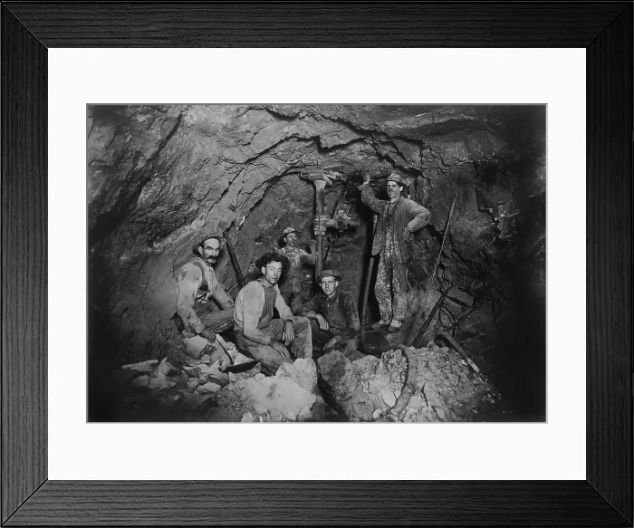Framed Print : Five miners in Last Chance Company lead mine, in the Coeur d'Alene region of Idaho, Ca. 1910 Framed Print : Five miners in Last Chance Company lead mine, in the Coeur d'Alene region of Idaho, Ca. 1910