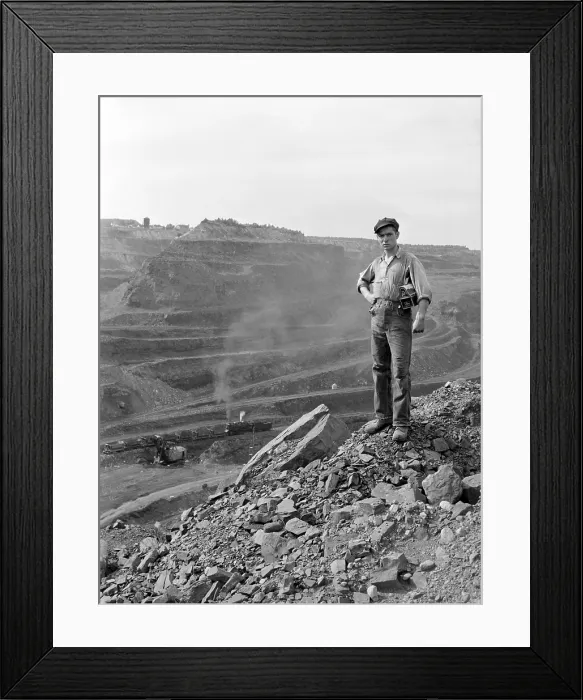 Framed Print : Miner John Palumbo, Jr. (1921-2008), poses on the edge of the Hull-Rust-Mahoning iron pit mine in Minnesota's Mesabi Iron Range in 1942 Framed Print : Miner John Palumbo, Jr. (1921-2008), poses on the edge of the Hull-Rust-Mahoning iron pit mine in Minnesota's Mesabi Iron Range in 1942