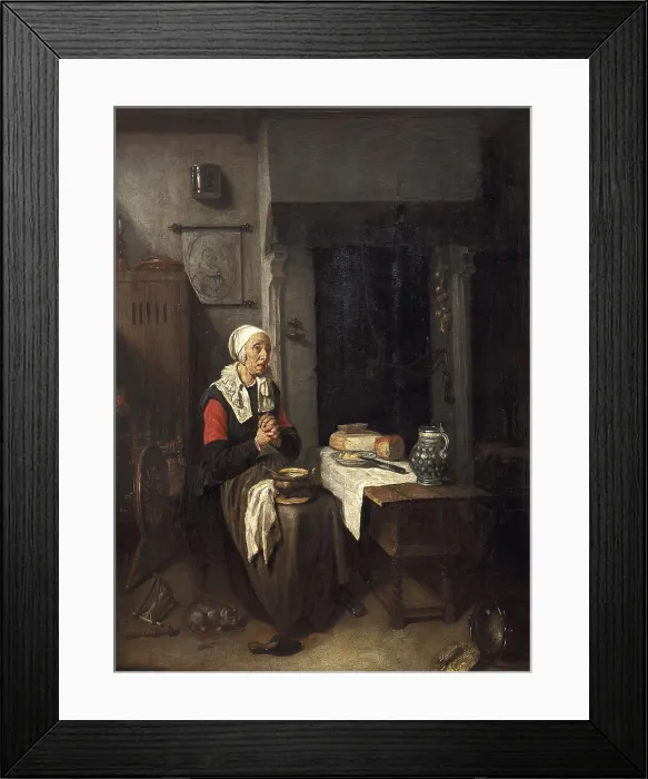 Framed Print : van BREKELENKAM, Quiringh (ca. 1620 - ca. 1669). The Grace (Le Benedicite). 2. Flemish art. ; Baroque art. Oil on wood. FRANCE. Paris. Louvre Museum