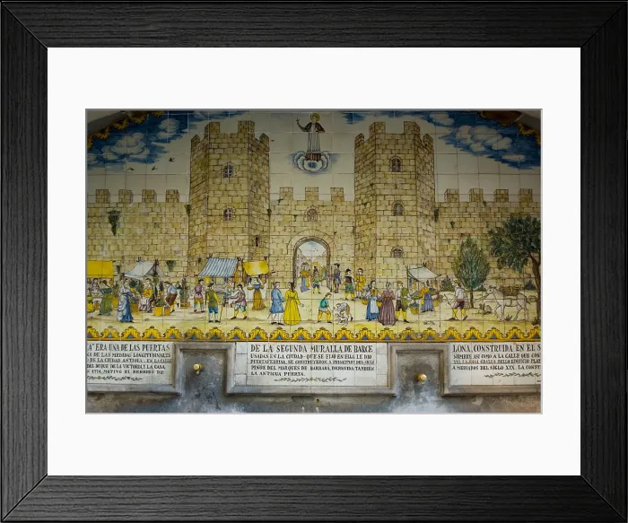 Framed Print : SPAIN. Barcelona. Gothic Quarter. Ceramics panel in the street Portaferrissa. Work by Joan Baptista Guivernau. Fabrizio Finetti / AISA / Everett Collection (189166)**US SALES ONLY** Framed Print : SPAIN. Barcelona. Gothic Quarter. Ceramics panel in the street Portaferrissa. Work by Joan Baptista Guivernau. Fabrizio Finetti / AISA / Everett Collection (189166)**US SALES ONLY**