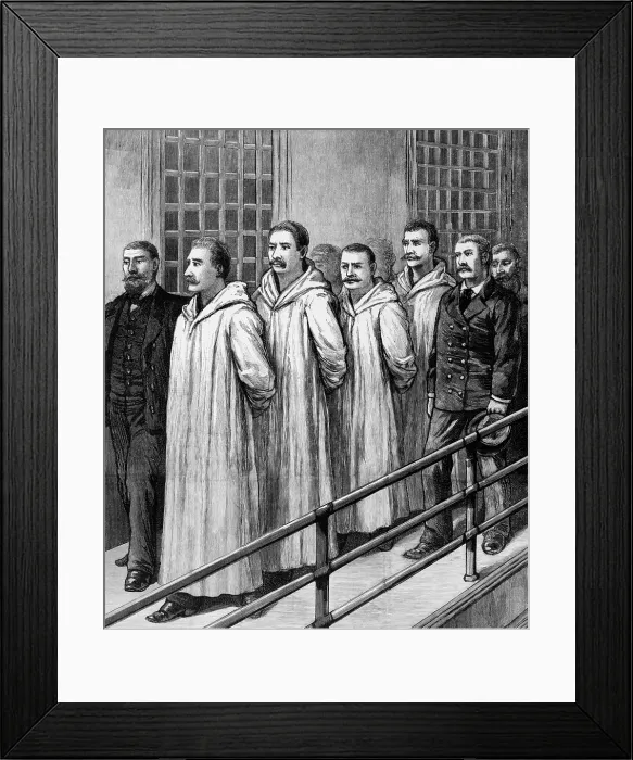 Framed Print : Four Chicago anarchists convicted of murder of seven policemen during the Haymarket Riot of May 4, 1887, on their way to their execution by hanging, at Cook County jail