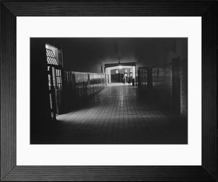 Framed Print : Empty hallway at Central High School, Little Rock, Arkansas, during the 1958-59 school year when it closed to avoid racial integration