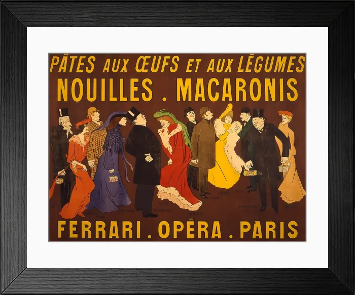 Framed Print : French advertisement for noodles and pasta, showing celebrities, holding packages of the product Framed Print : French advertisement for noodles and pasta, showing celebrities, holding packages of the product