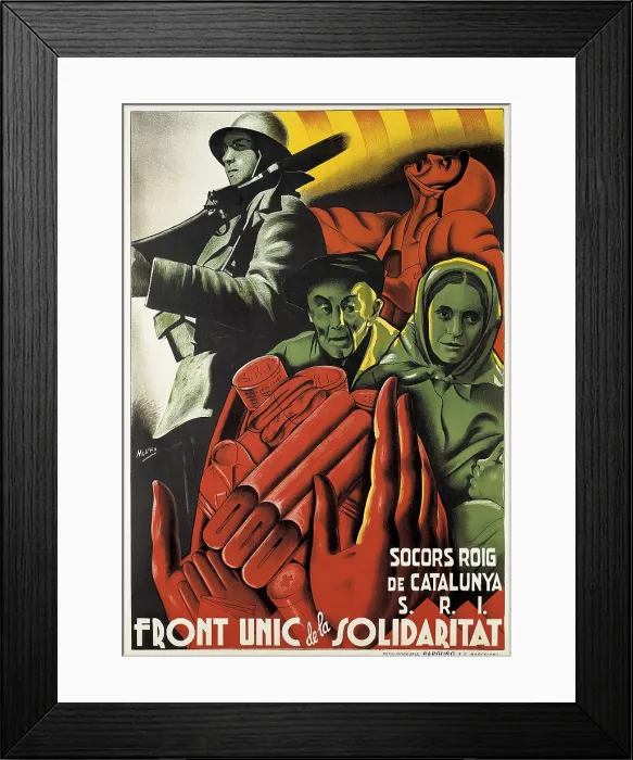 Framed Print : Spanish Civil War (1936-1939). 'Socors Roig de Catalunya. Front nic de la Solidaritat' (Red Help of Catalonia. Solidarity Only Front). Poster by Molina